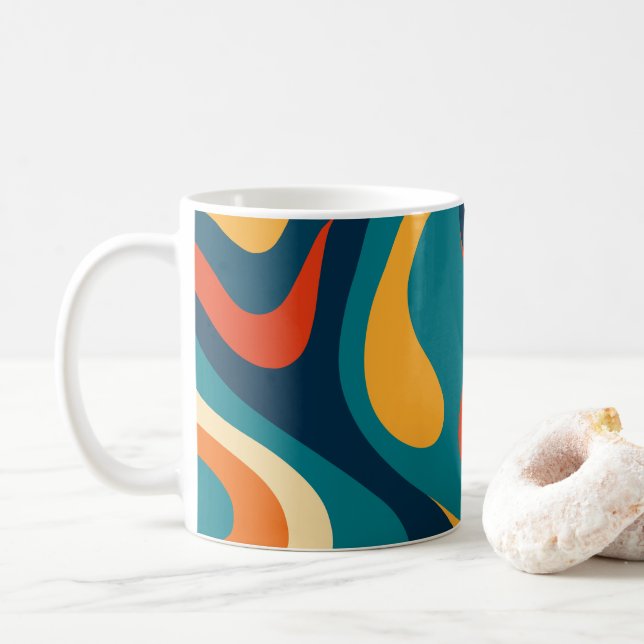 Moderne Retro-Wellen-Abstraktes Muster  Kaffeetasse (Mit Donut)