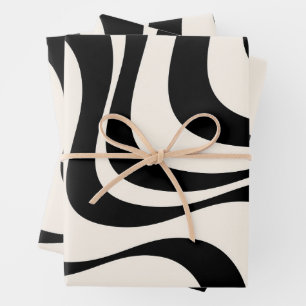 Moderne Retro-Wellen in Schwarz und Pastelltönen Geschenkpapier Set