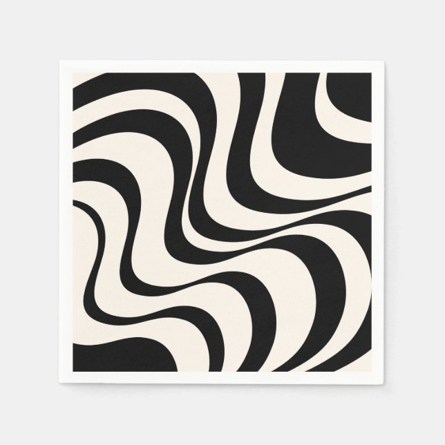 Moderne Retro-Wellen in Schwarz und Pastelltönen Serviette (Vorderseite)