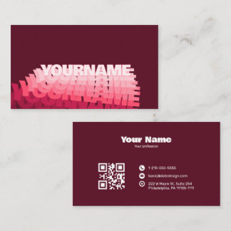 Moderne Retro-Wellentypografie Burgunder QR-Code Visitenkarte