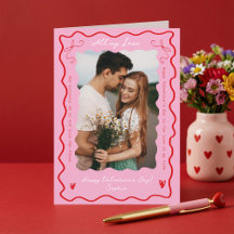 Moderne Retro-Wellige Rosa-Rote Paarfoto Valentins