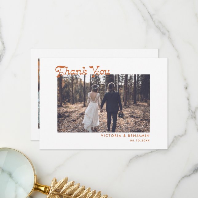 Moderne Retro Whimsical Foto Hochzeit Danke Auto (Vorderseite/Rückseite Beispiel)