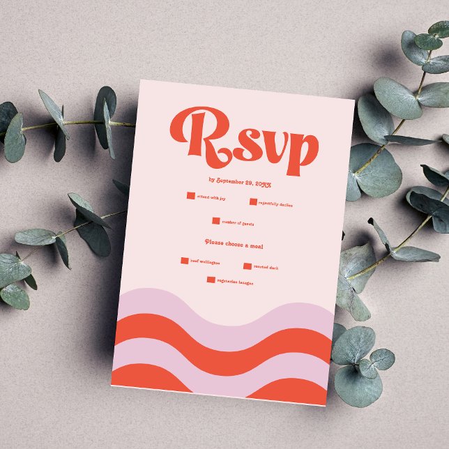 Moderne Retropinke und orange Typografie Hochzeit  RSVP Karte (Von Creator hochgeladen)