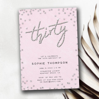 Moderne Rhinestones Kalligraphie Pink 30. Geburtst Einladung