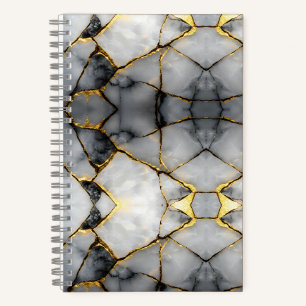 Moderne Rissige Gold Weiße und schwarze Marmor Notizbuch