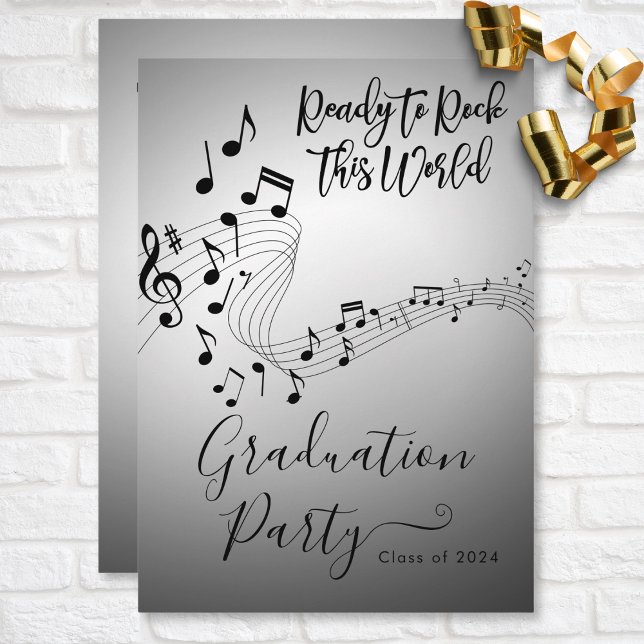 Moderne Rock Music Black & White Graduation Party Einladung (Modern Rock Music Black & White Graduation Party Invitation)