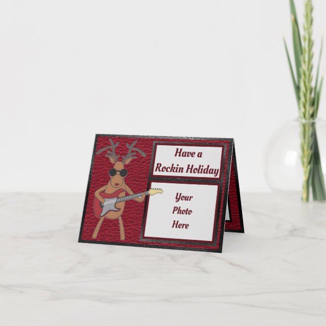 Moderne Rockin Rudolph Holiday Card Halbfaltkarte Karte (Vorderseite)