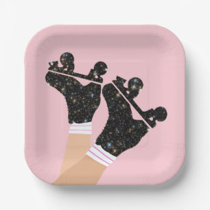 Moderne Roller-Skate Derby Pink Party Pappteller