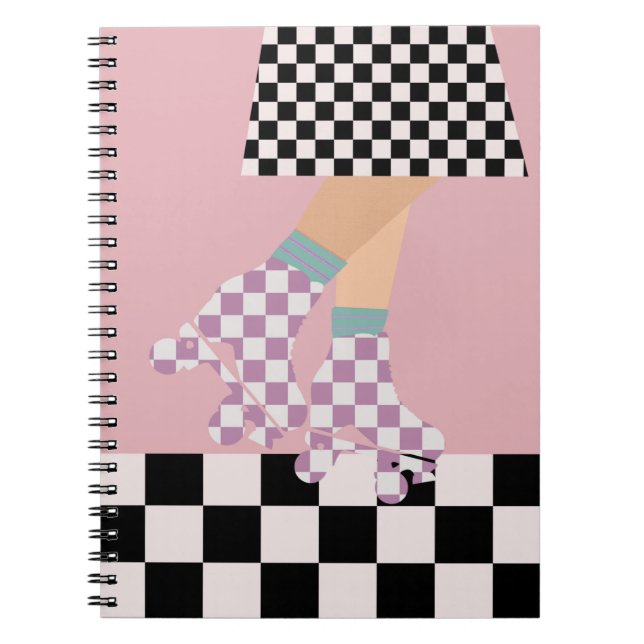 Moderne Roller Skaten Girl Art Karo Notizblock (Vorderseite)