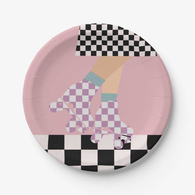 Moderne Roller Skaten Girl Art Karo Pappteller (Vorderseite)