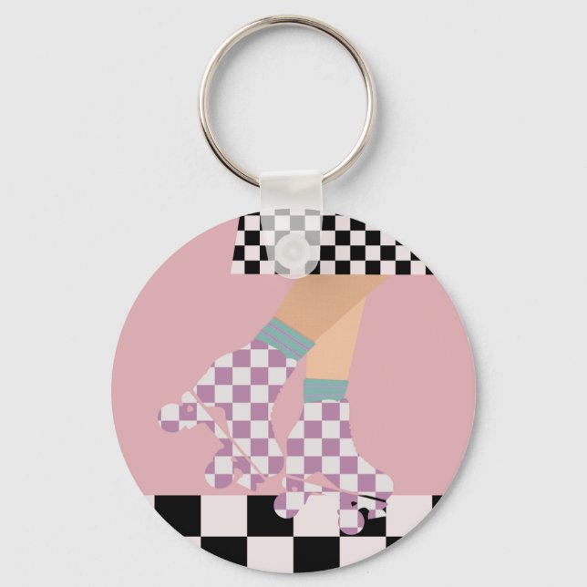 Moderne Roller Skaten Girl Art Karo Schlüsselanhänger (Vorderseite)