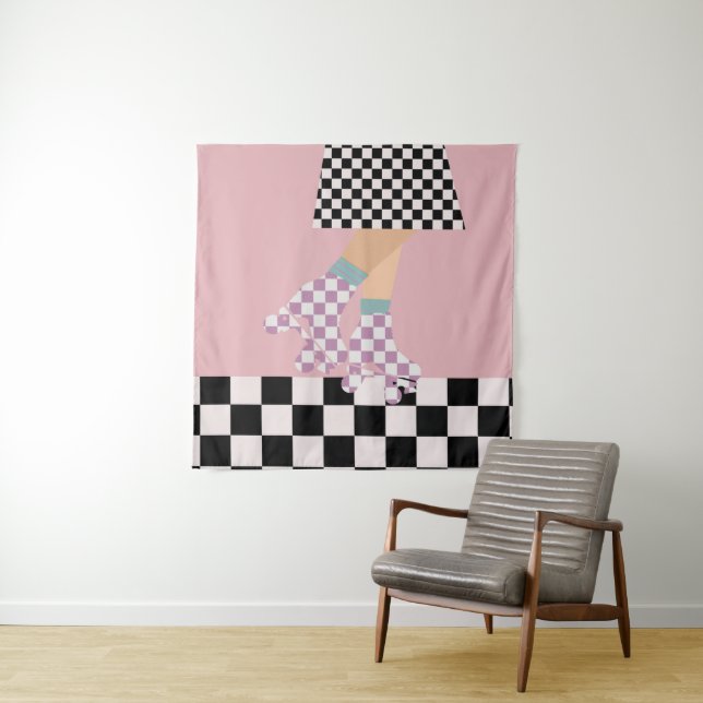 Moderne Roller Skaten Girl Art Karo Wandteppich (Beispiel)