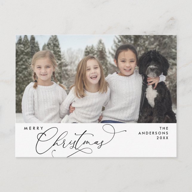 Moderne Romantik, frohe Weihnachten Familie Postca Postkarte (Vorderseite)