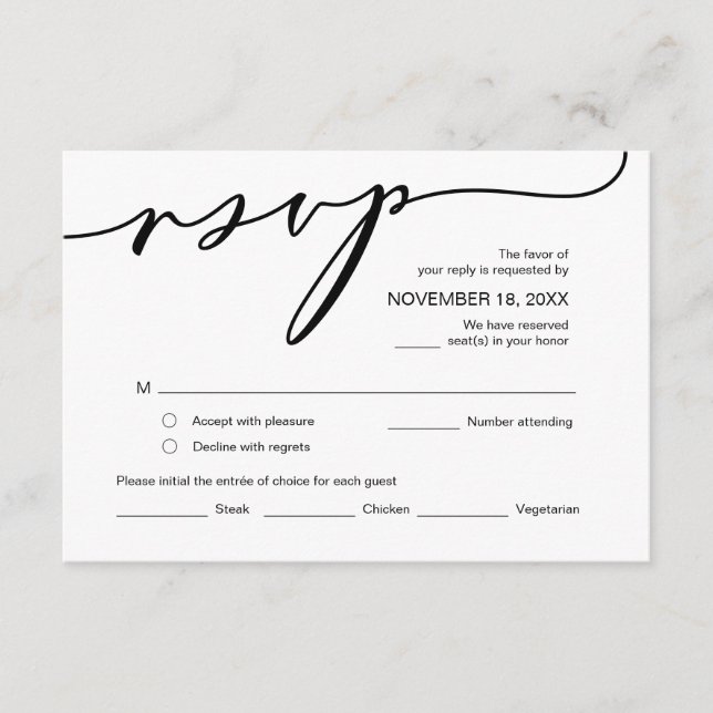 Moderne Romantik, Schwarze Kalligrafie, Hochzeitss Begleitkarte (Vorderseite)