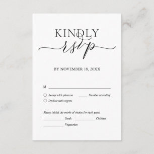 Moderne Romantik, Schwarze Schrift, Hochzeitsessen Begleitkarte