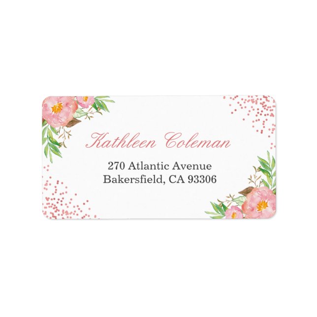 Moderne romantische botanische rosa Flora Confetti Adressaufkleber (Vorne)