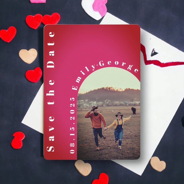 Moderne romantische Burgunder Roter Foto Hochzeit Save The Date (Von Creator hochgeladen)