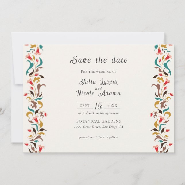 Moderne romantische Elegante Blumenzeremonie Save The Date (Vorderseite)