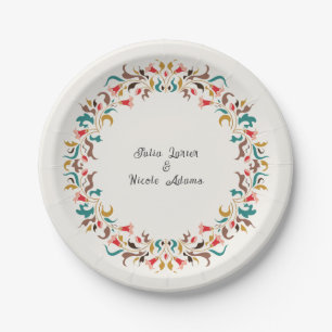 Moderne Romantische Elegante Florale Hochzeitskron Pappteller