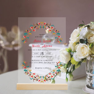 Moderne Romantische Elegante Florale Kranz Hochzei Acryleinladungen