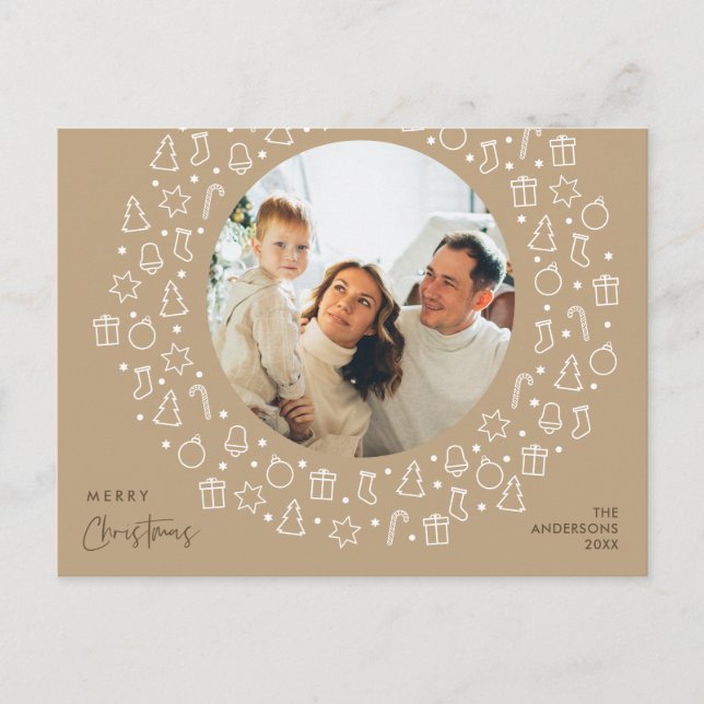 Moderne romantische, frohe Weihnachten Familie Fot Postkarte (Vorderseite)