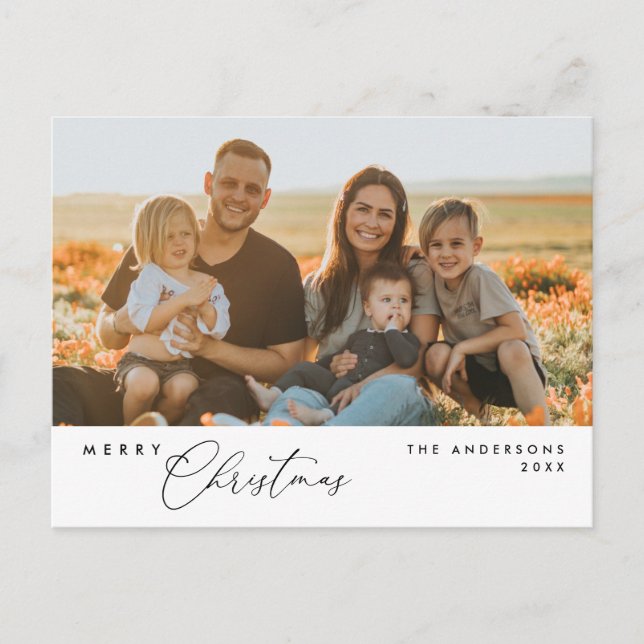 Moderne romantische, frohe Weihnachtsfamilie Postkarte (Vorderseite)