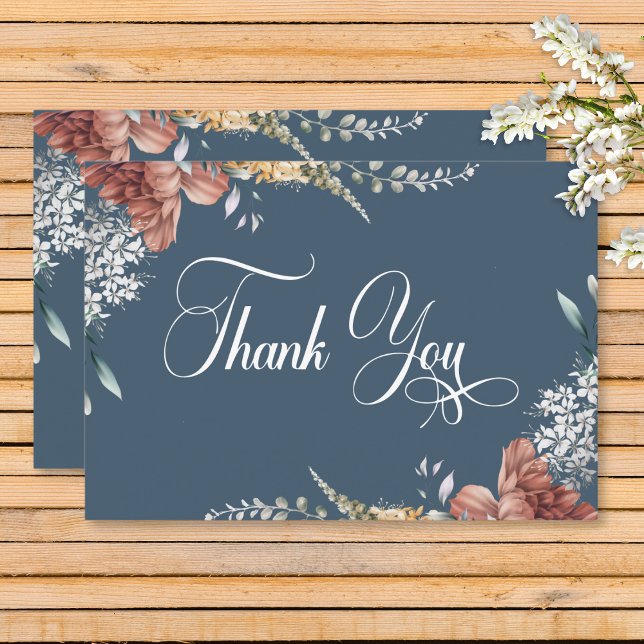 Moderne romantische Hochzeit am Blauen Garten Dankeskarte (Modern Romantic Blue Garden Floral Wedding Thank You Card)