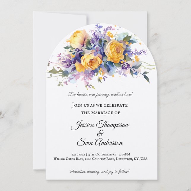 Moderne romantische Hochzeit des Gelben Roses Einladung (Vorderseite)