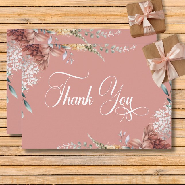 Moderne romantische Hochzeit im Rosa Garten Dankeskarte (Modern Romantic Pink Garden Floral Wedding Thank You Card)