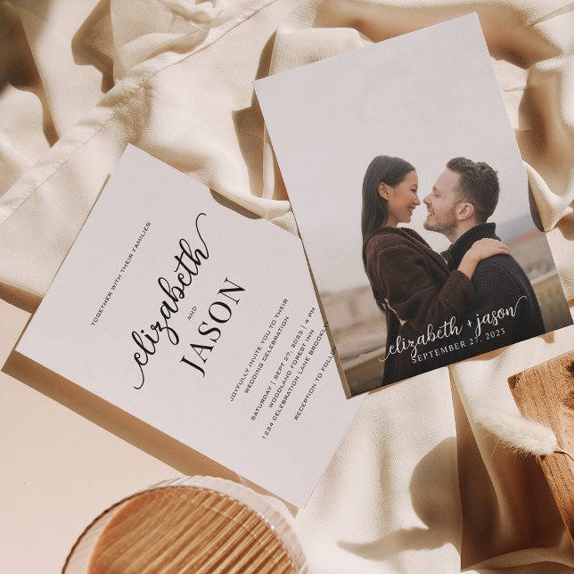 Moderne romantische Kalligrafie-Foto Hochzeit Einladung (Von Creator hochgeladen)