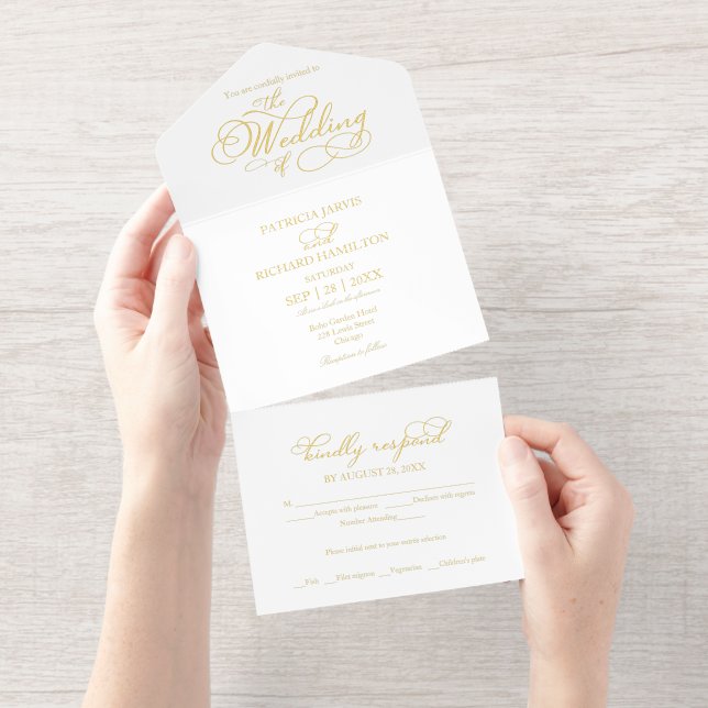Moderne romantische Kalligrafie-Hochzeit All-in-One-Einladung (Abreißstreifen)