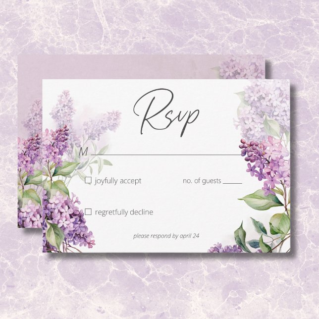 Moderne romantische Lila & Sage Lilacs RSVP Karte (Modern Romantic Purple & Sage Lilacs RSVP Card)