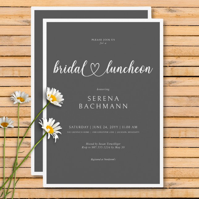 Moderne romantische Minimal Gray Bridal Luncheon Einladung (Modern Romantic Minimal Gray Bridal Luncheon Invitation)