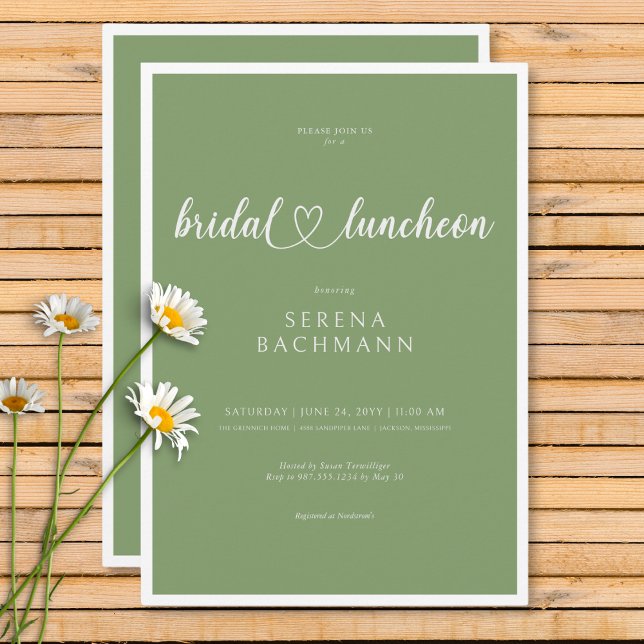 Moderne romantische Minimal Sage Green Bridal Lunc Einladung (Modern Romantic Minimal Sage Green Bridal Luncheon Invitation)