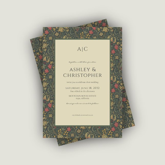 Moderne romantische Morris-Blumenkohle Hochzeit Einladung (Von Creator hochgeladen)