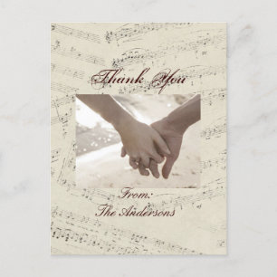 Moderne romantische Musiknoten Hochzeit danke Postkarte
