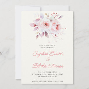 Moderne Romantische Rosa Rosen Weiße Creme-Hochzei Einladung