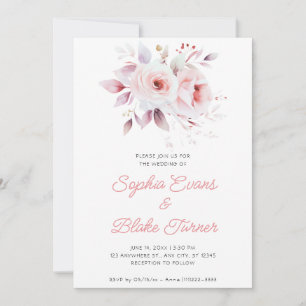 Moderne romantische rosa Rosen weiße Hochzeit Einladung