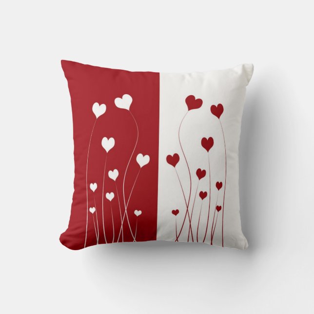 Moderne Romantische Rote Weiße Liebe Herz Kissen (Vorderseite)