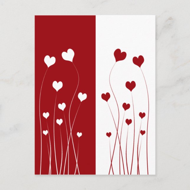 Moderne Romantische Rote Weiße Liebe Herz Postkarte (Vorderseite)