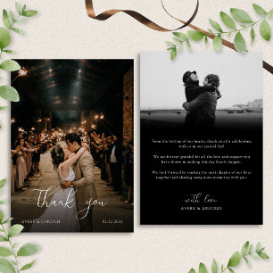 Moderne Romantische Schwarz-Weiß-Foto-Hochzeit mit Dankeskarte