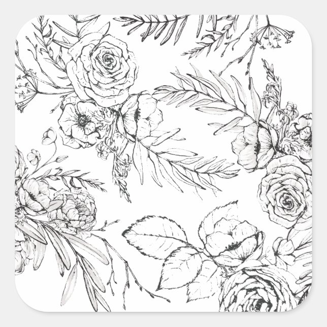 Moderne romantische Wildblume Zeichnend Quadratischer Aufkleber (Vorderseite)