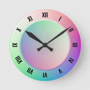 Moderne römische Zahlen auf Fun Pastel Rainbow Whe Runde Wanduhr