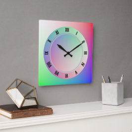 Moderne römische Zahlen und Fun Pastel Rainbow Dis Quadratische Wanduhr