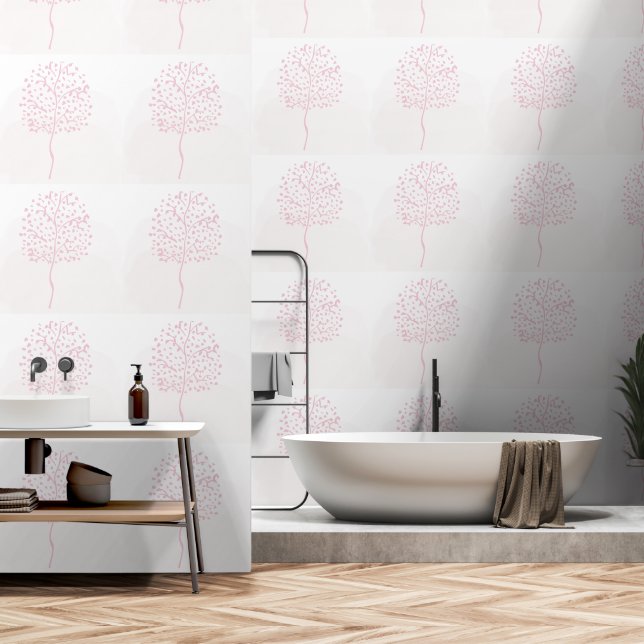 Moderne rosa Abstrakte Natur Tapete (Badezimmer)