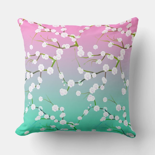 Moderne rosa Aqua ombre cherrie Blüte mit Blumen Kissen (Vorderseite)