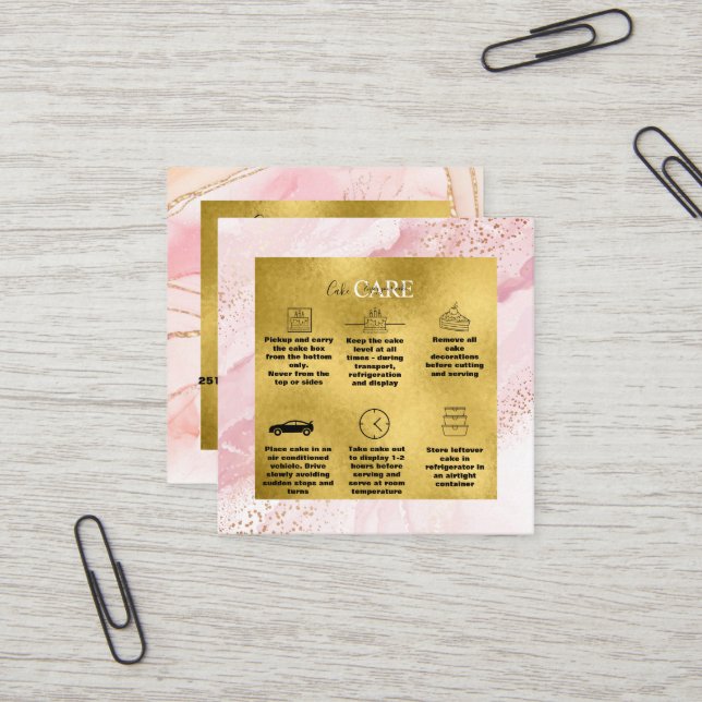 Moderne rosa Aquarellbilder und Goldröckchen Quadratische Visitenkarte (Vorderseite/Rückseite Beispiel)