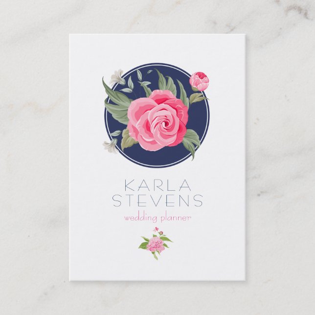Moderne Rosa Aquarellfarben Rose Weiß & Blau Visitenkarte (Vorderseite)