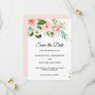 Moderne rosa Aquarellfarben Schönheit Blume & Blät Save The Date
