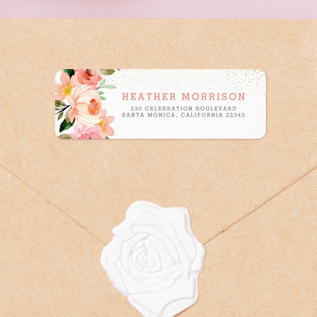 Moderne Rosa Aquarelltöne Bloral & Gold (Return Address Label Mock-up)